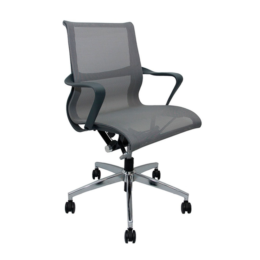 Sillón ejecutivo Malva Todo en malla gris, base metálica.